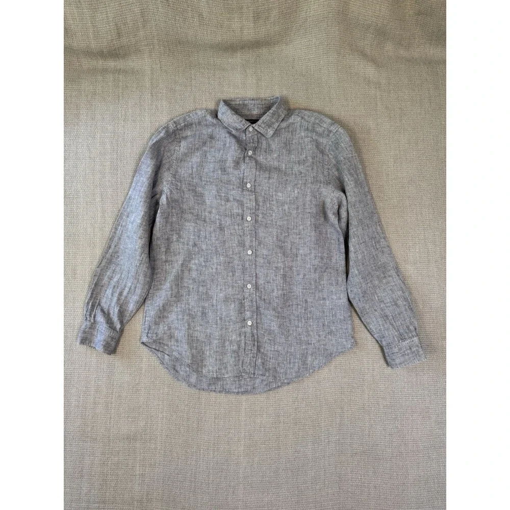 Banana Republic Shirt Mens M Gray 100% Linen Camden Fit Summer Button Down 596